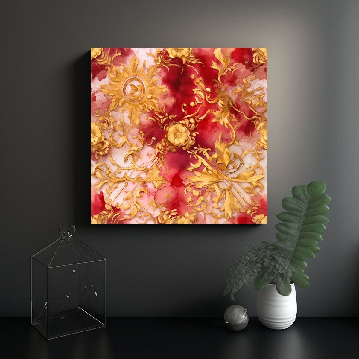 GENERICO - Arte Abstracto En Oro Y Rubí En Estilo Barroco 80x80 Cm