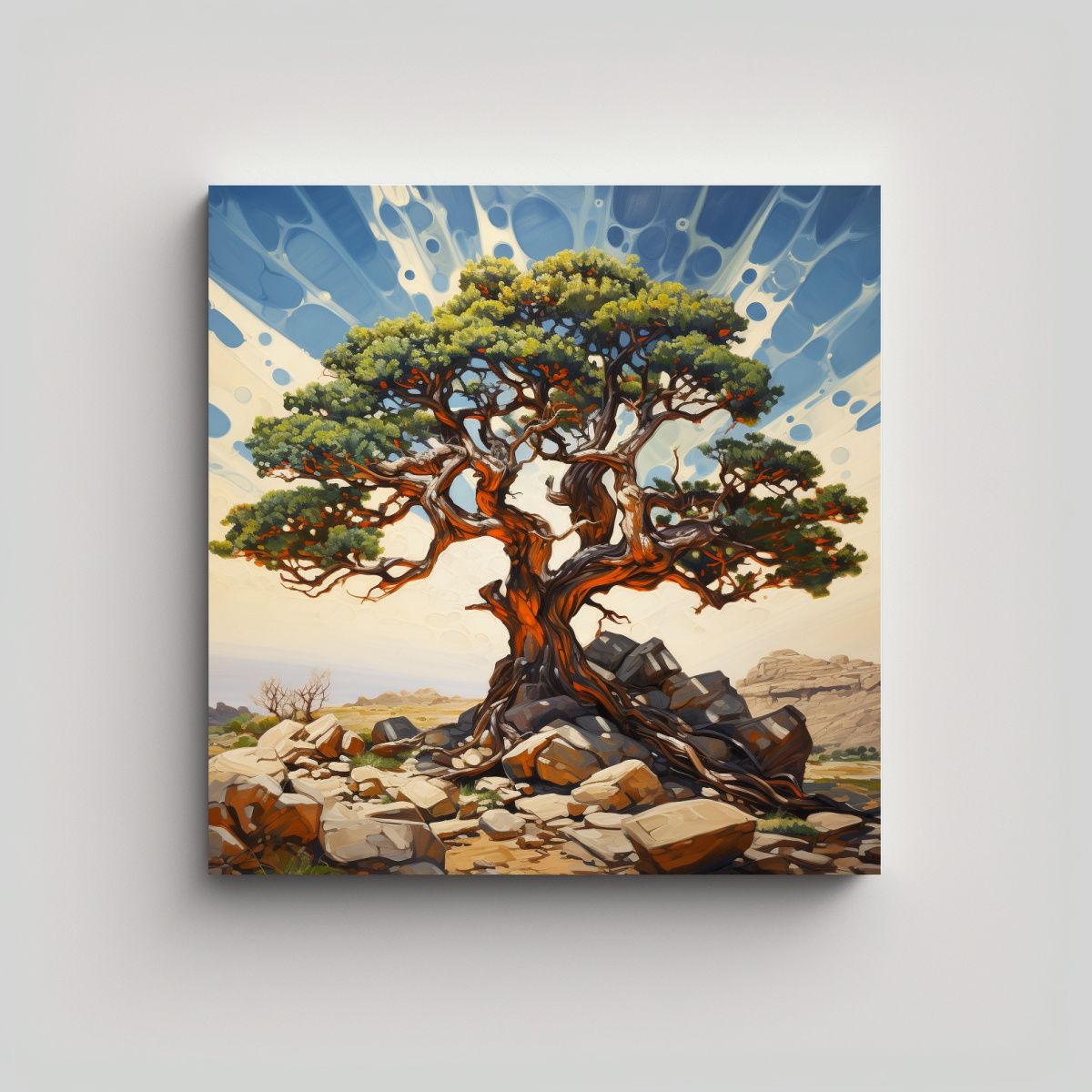 GENERICO - Pintura Abstracta De árbol De Enebro En Lienzo 80x80 Cm