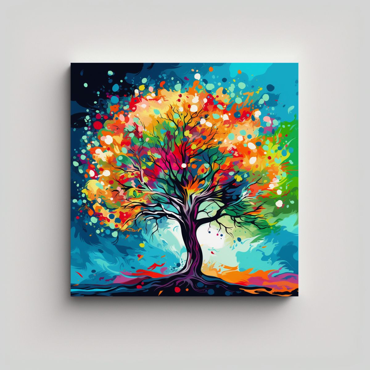 GENERICO - Cuadro Acuarela Simetría Árbol De Mango En 70x70 Cm.