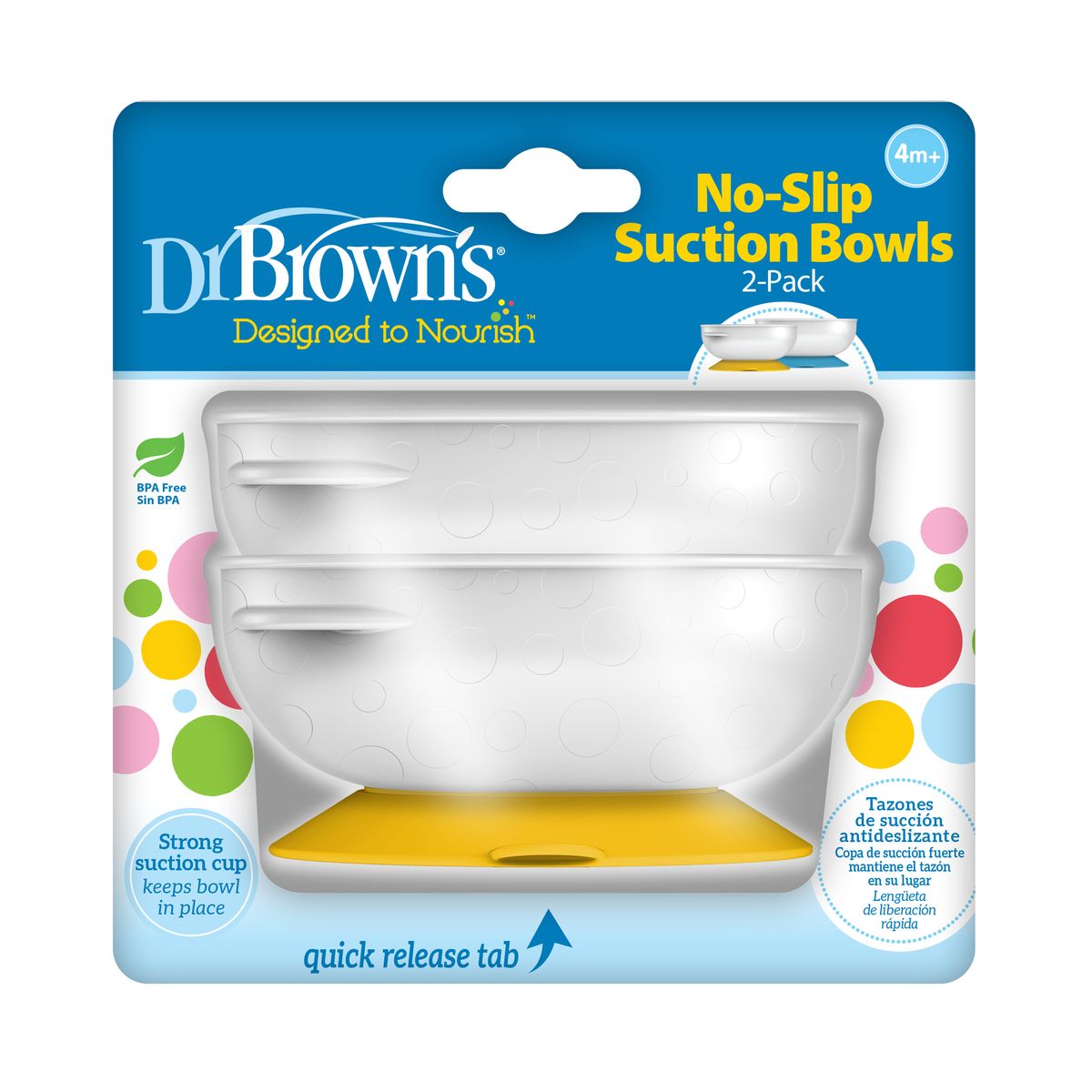 DR BROWNS - Pack 2 Bowls Antideslizantes Dr Brown´s 4M+ Celeste Amarillo