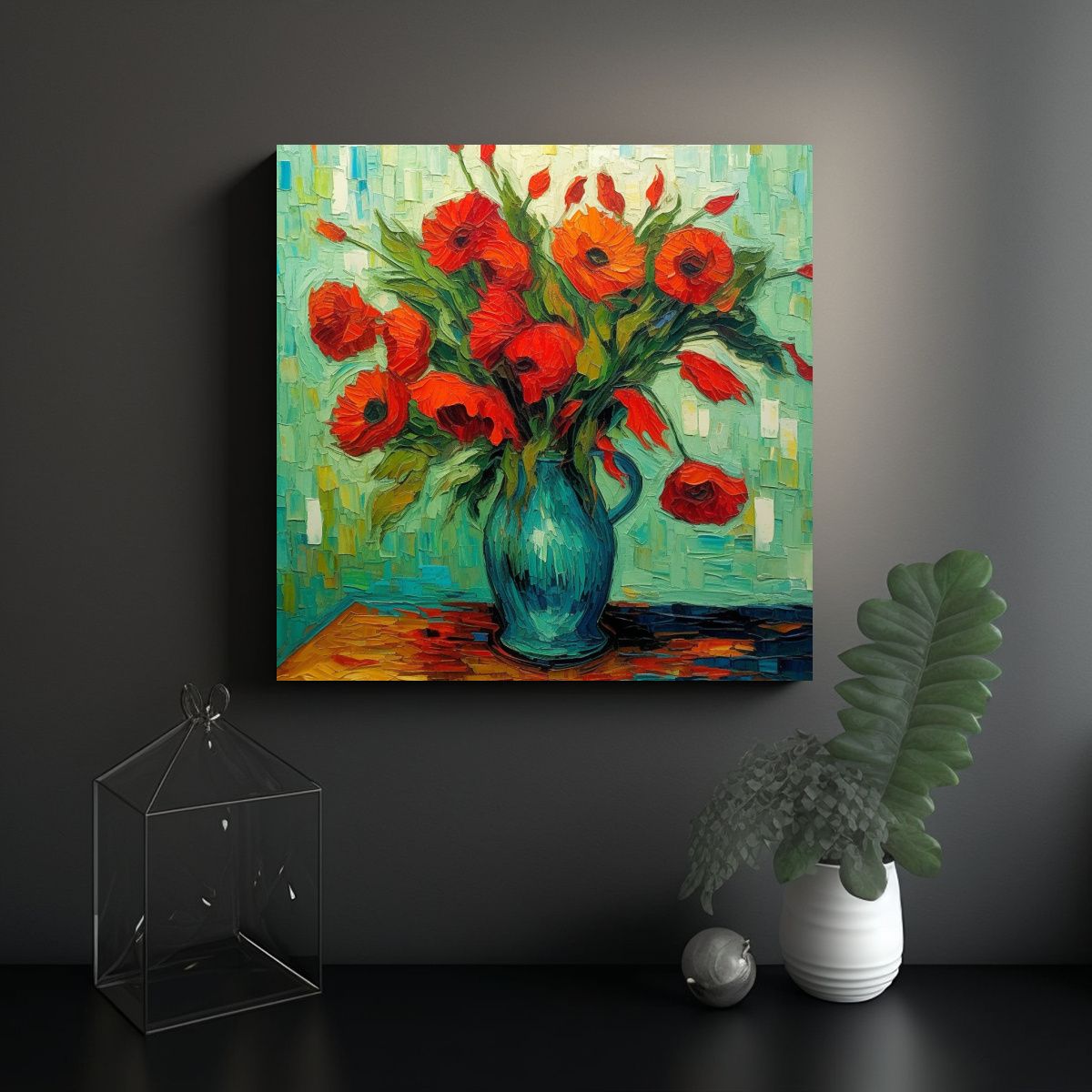 GENERICO - Pinturas Al óleo Estilo Van Gogh Flores Rojas Y 70x70 Cm