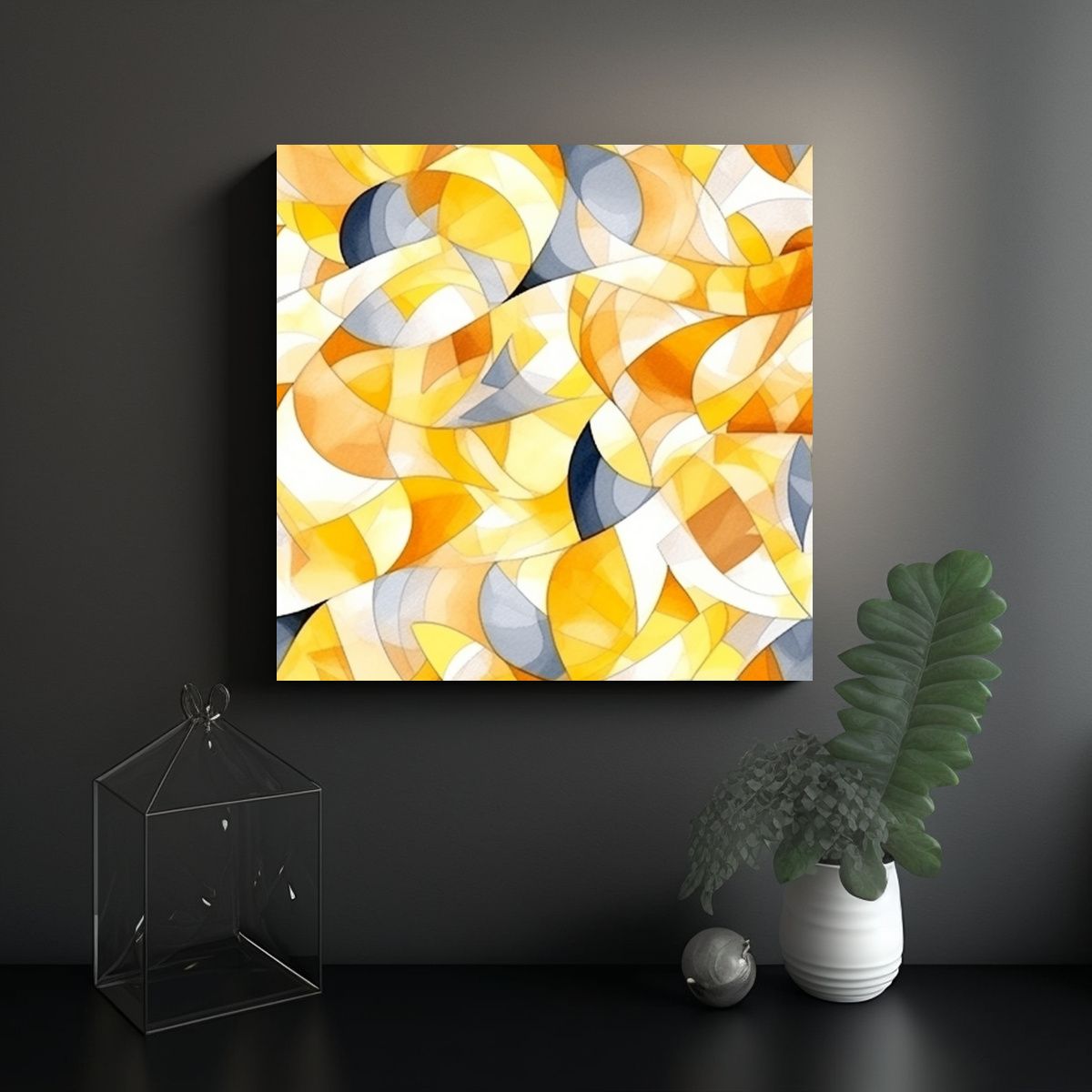GENERICO - Cuadro Espectacular Amarillo Abstracto Detallado 90x90 Cm.