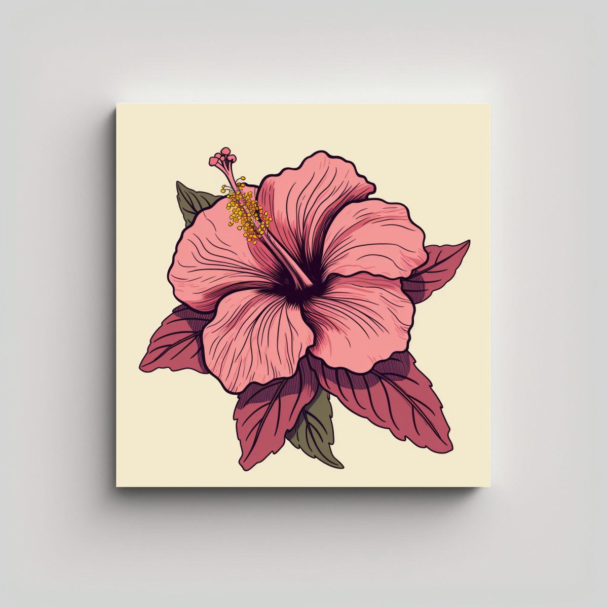 GENERICO - Ilustración De Hibiscus En Acuarela Y Línea 70x70 Cm