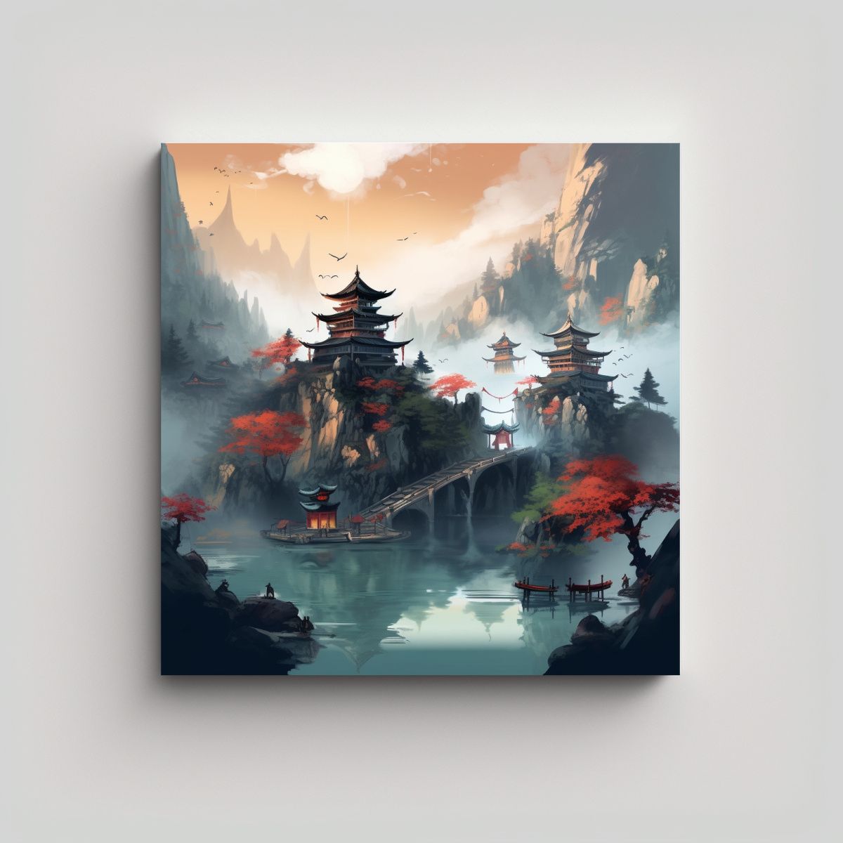 GENERICO - Cuadro Surrealista Paisaje Chino Cuadro 8k HD 90x90 Cm.