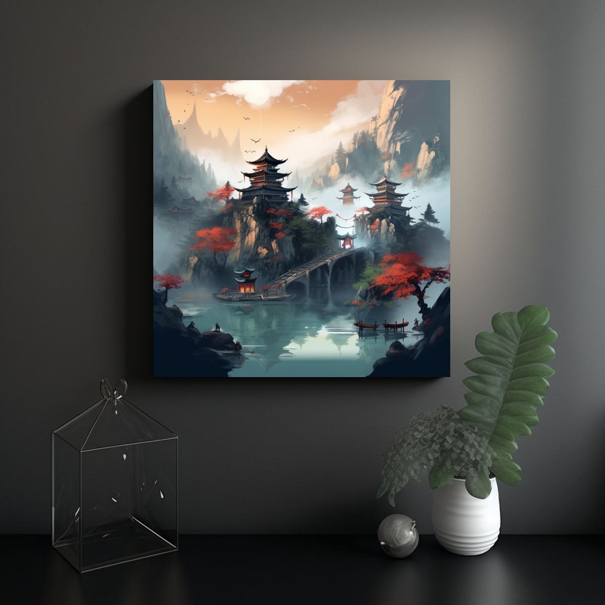 GENERICO - Cuadro Surrealista Paisaje Chino Cuadro 8k HD 90x90 Cm.