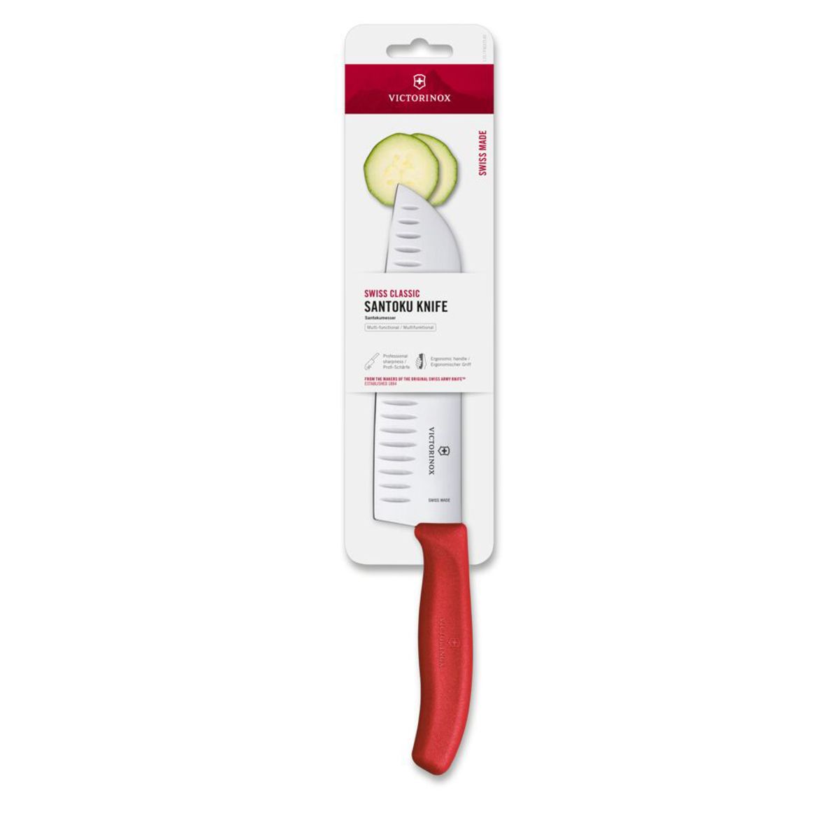 VICTORINOX - Cuchillo Santoku Swiss Classic 17 cm rojo Victorinox