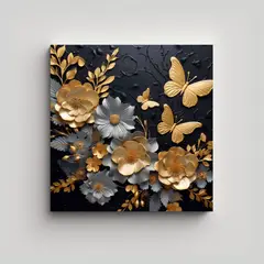 GENERICO - Cuadro Arte Grafico 3D Mariposas Y Flores Hoja 90x90 Cm.
