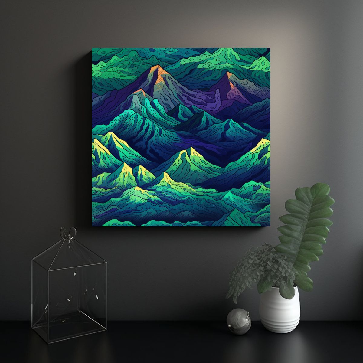 GENERICO - Pintura Abstracta De Montañas En Diseño 90x90 Cm