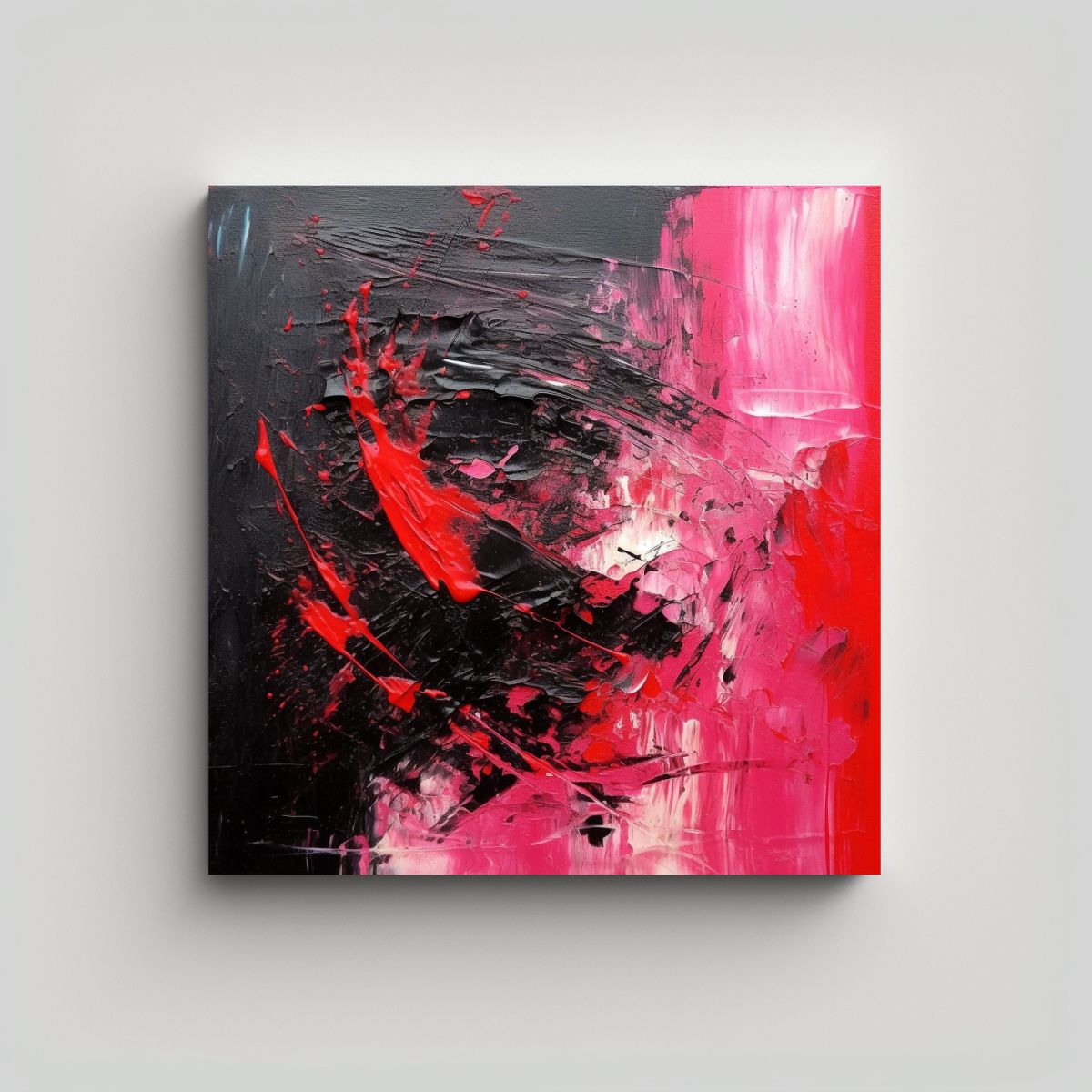 GENERICO - Cuadro Abstracto Negro Y Rosa Brillante Con Forma 80x80 Cm