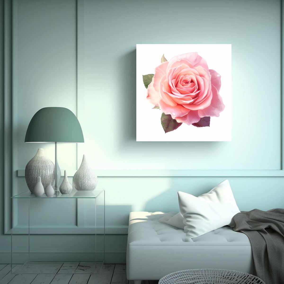 GENERICO - Rosa Delicada En Lienzo Abstracto Cuadro 80x80 Cm