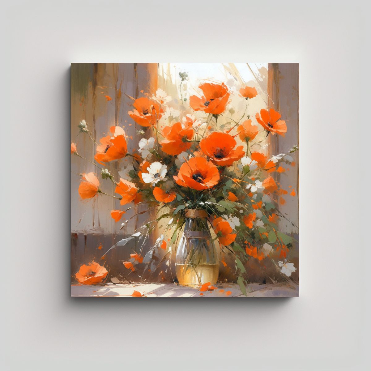 GENERICO - Pintura En Lienzo De Flores De Colores Naranja En 80x80 Cm