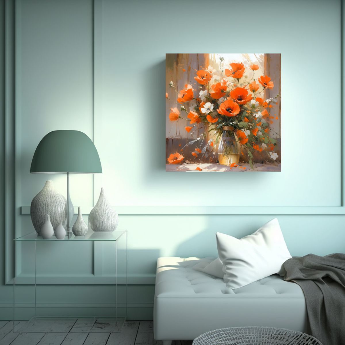 GENERICO - Pintura En Lienzo De Flores De Colores Naranja En 80x80 Cm