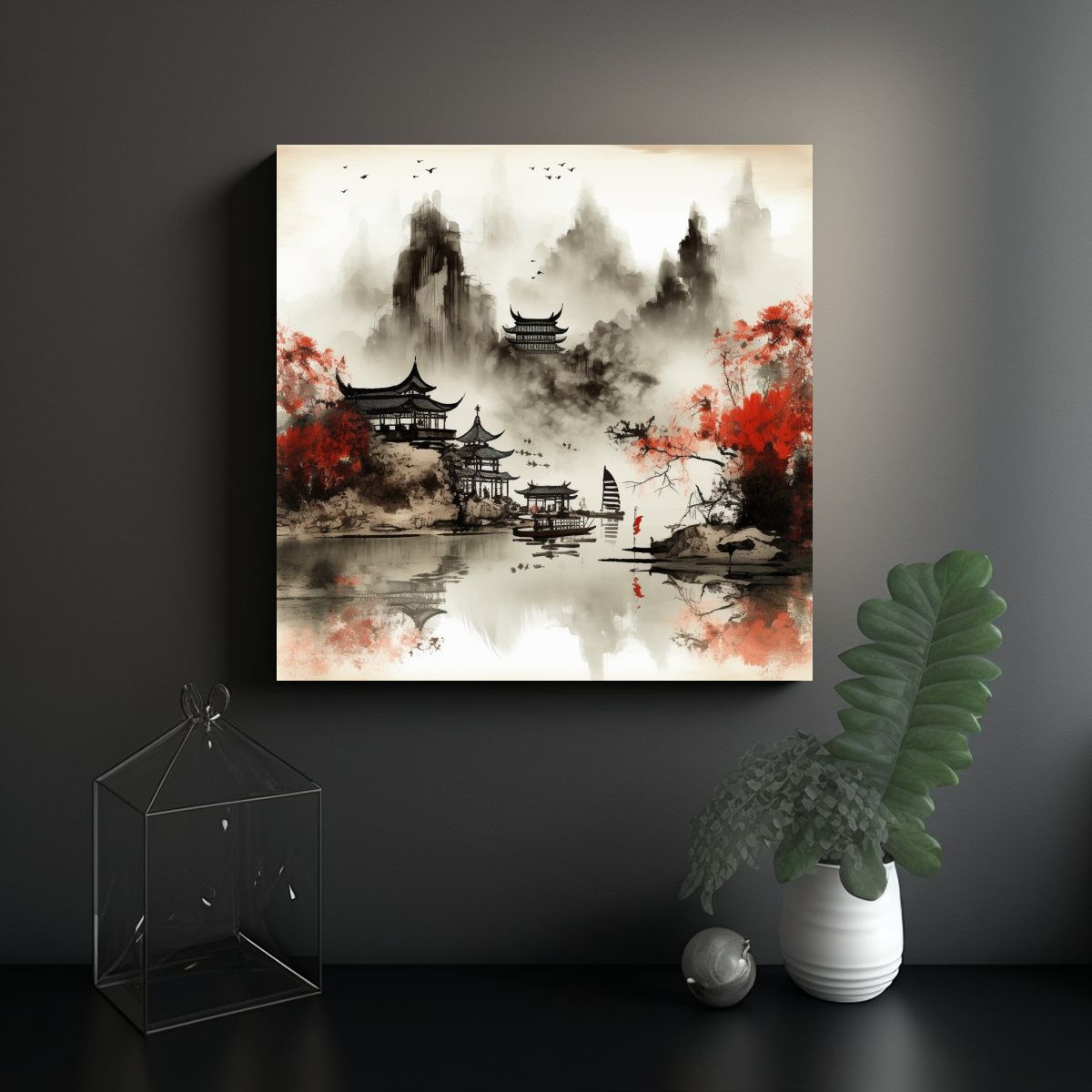 GENERICO - Pintura China Tradicional De Espectaculares 80x80 Cm