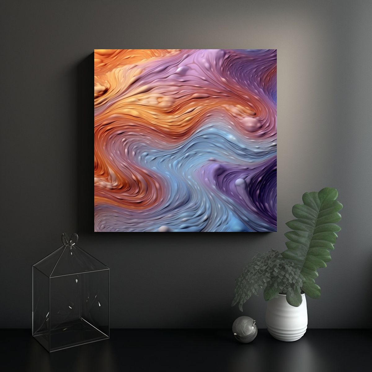 GENERICO - Pintura Abstracta Colorida Con Remolinos Para 70x70 Cm.