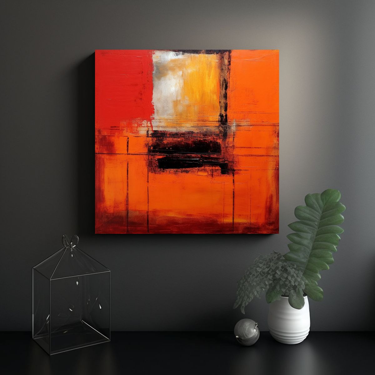 GENERICO - Cuadros Decorativos Abstractos En Tonos Naranja Y 80x80 Cm