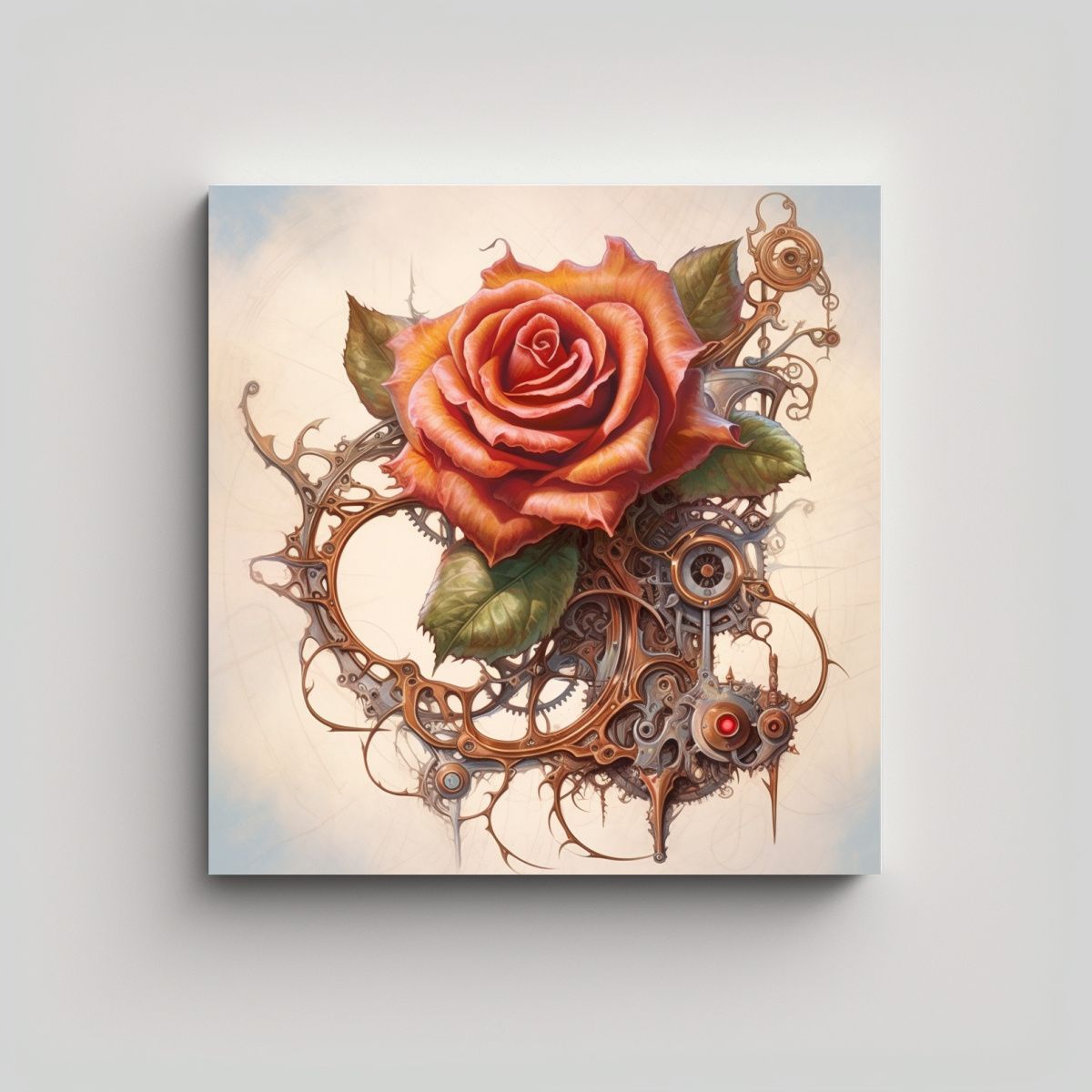 GENERICO - Cuadro Steampunk De Rosa Arte Expresión Con 90x90 Cm
