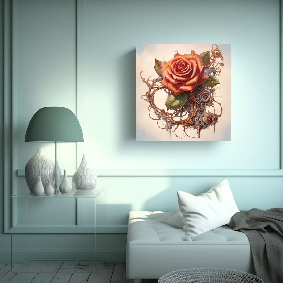 GENERICO - Cuadro Steampunk De Rosa Arte Expresión Con 90x90 Cm