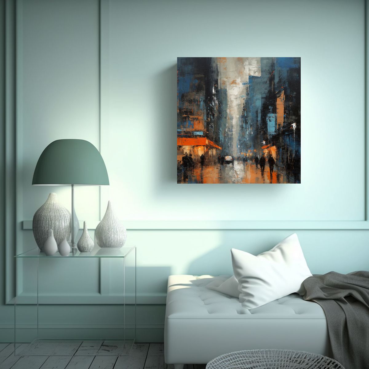 GENERICO - Pintura De Ciudad En Lienzo Conceptual Con Efecto 70x70 Cm