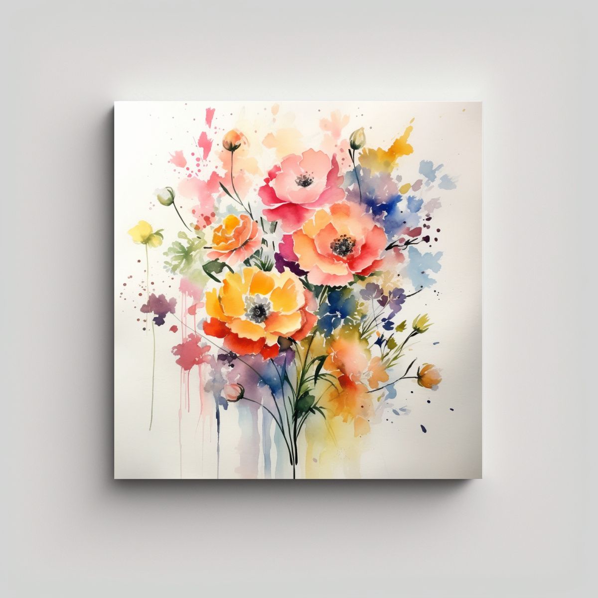 GENERICO - Lienzo Decorativo Elegancia Con Flores Acuarela 90x90 Cm