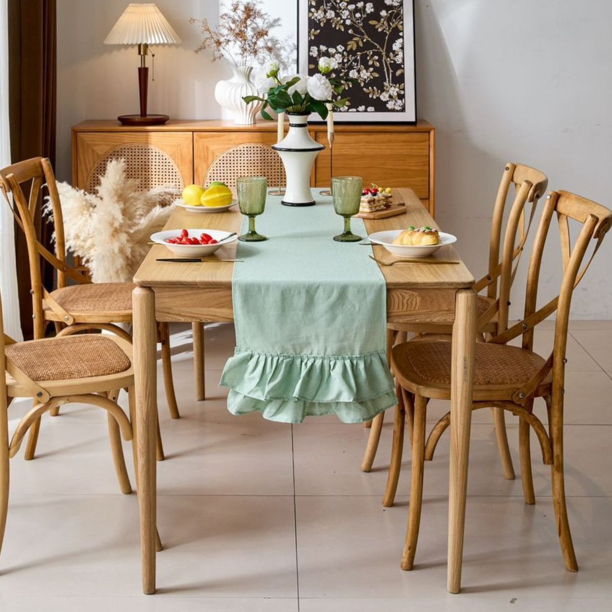 GENERICO - Camino de Mesa de Lino Premium Estilo Frances 37x210cm Verde
