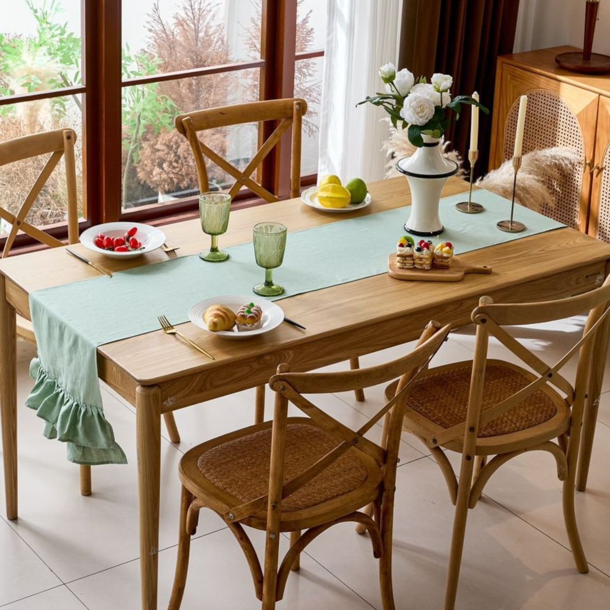GENERICO - Camino de Mesa de Lino Premium Estilo Frances 37x210cm Verde
