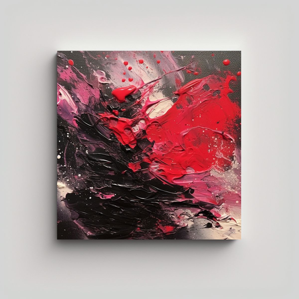 GENERICO - Pintura Abstracta En Negro Y Rojo Con Bayas 80x80 Cm