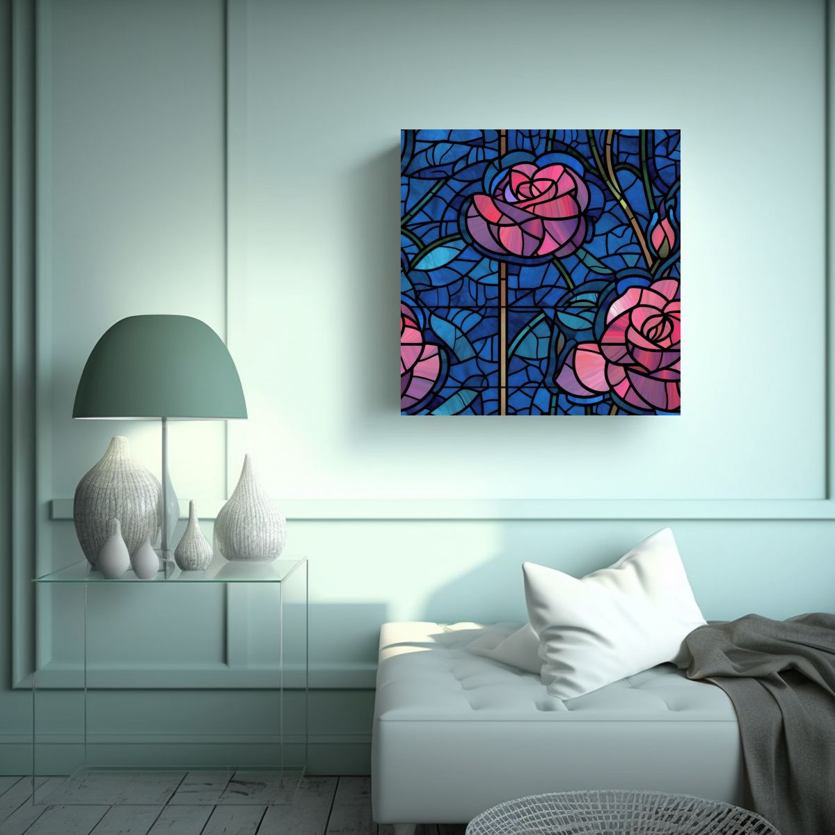 GENERICO - Patrón Seamless De Rosa En Vidrio Manchado Y 90x90 Cm
