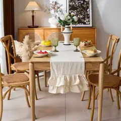 GENERICO - Camino de Mesa de Lino Premium Estilo Frances 37x210cm Beige