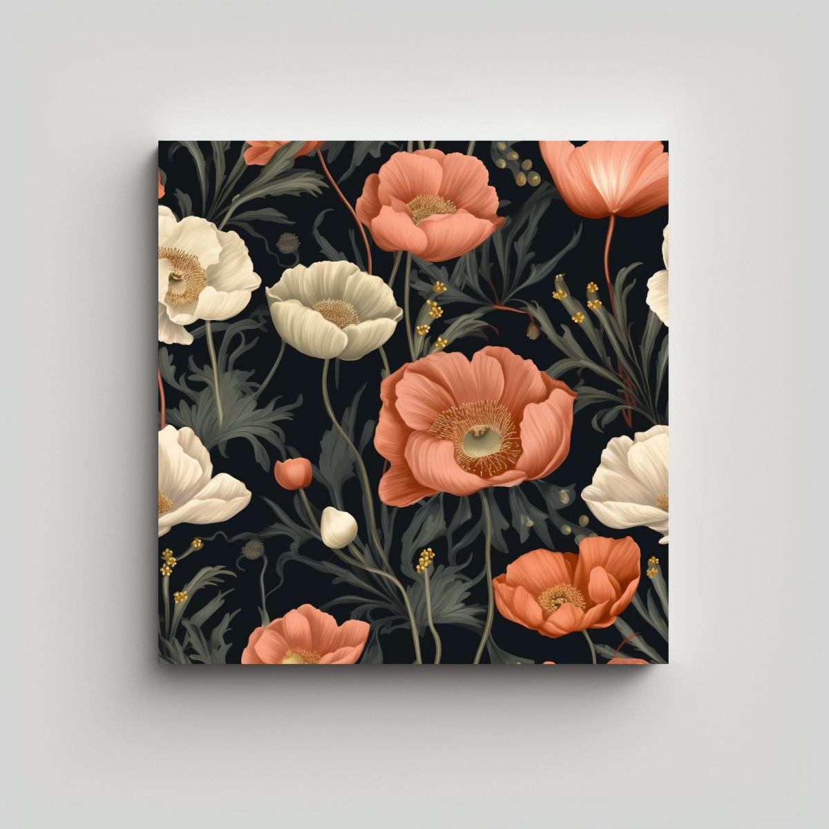 GENERICO - Cuadro Vintage De Amapolas Botánicas En Tela En 90x90 Cm