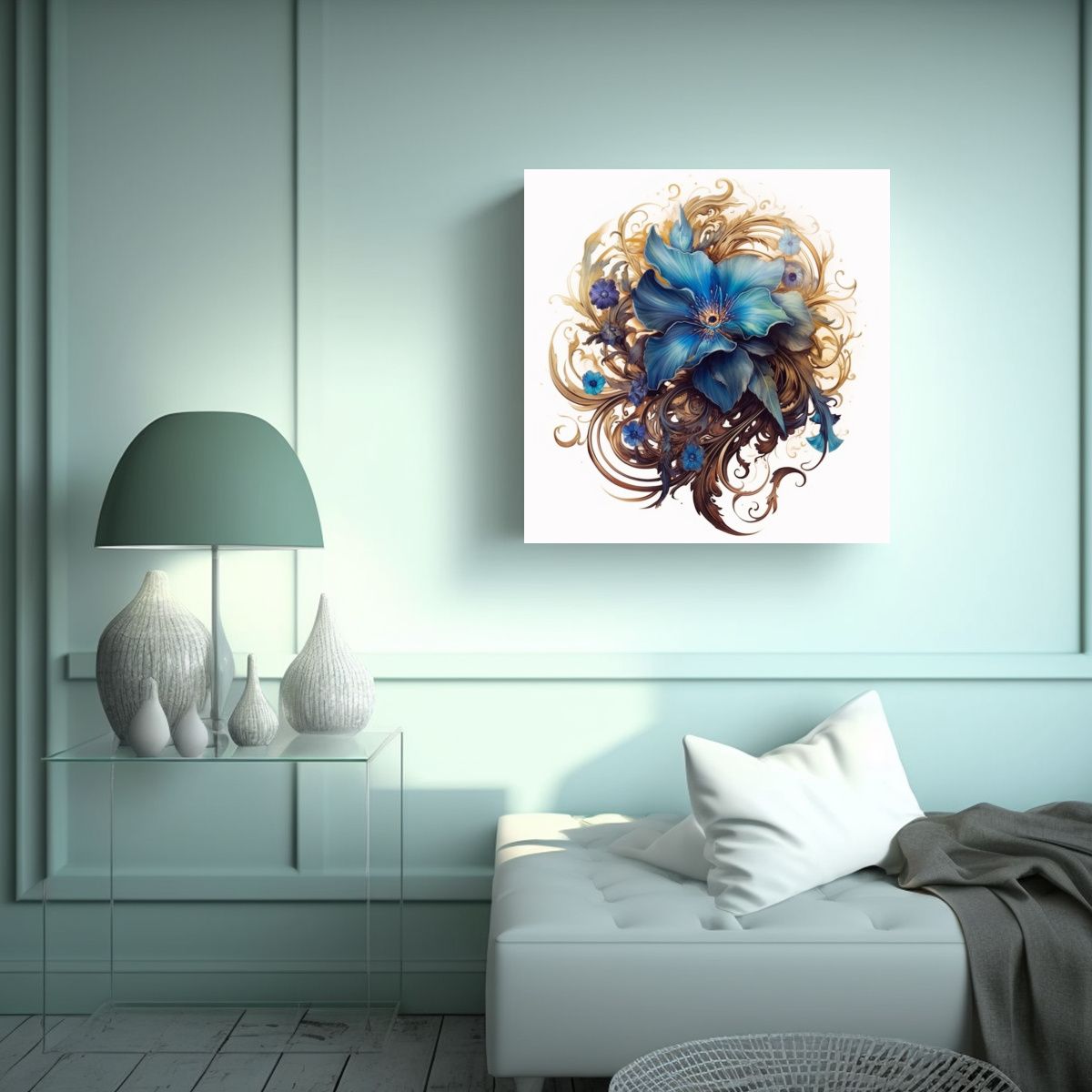 GENERICO - Inspirador Cuadro Creativo De Historia Flor Azul 70x70 Cm.