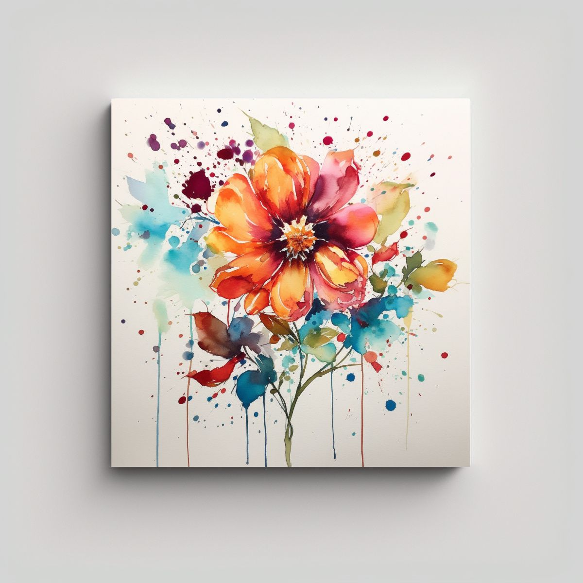 GENERICO - Arte Acuarela Floral Sencilla Tela En Bastidor 80x80 Cm