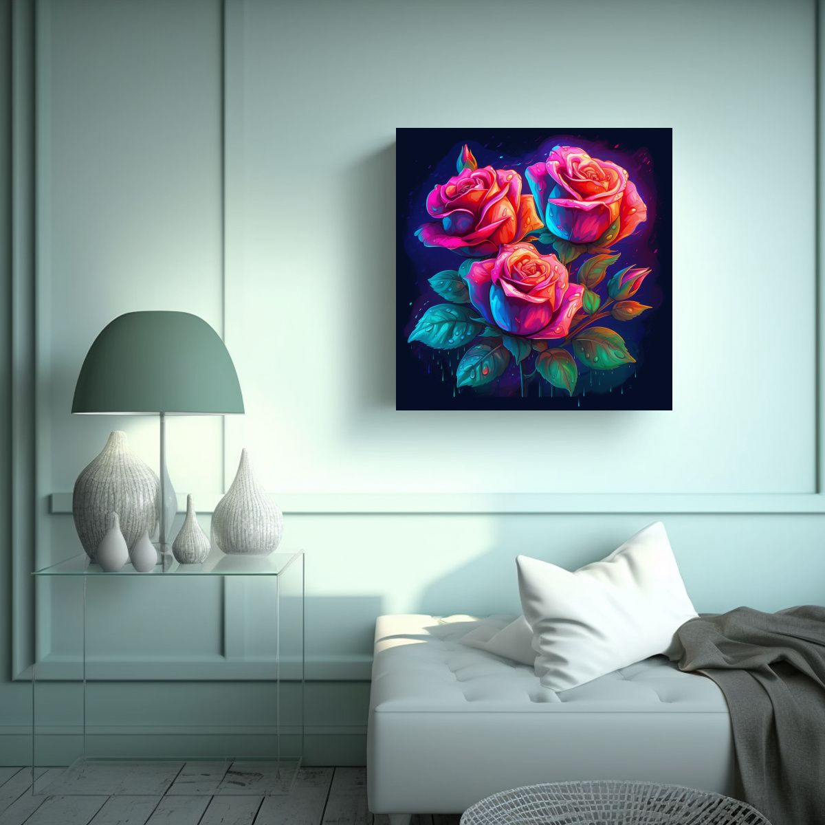 GENERICO - Cuadro Decorativo De Flores Neon En Tela En 70x70 Cm