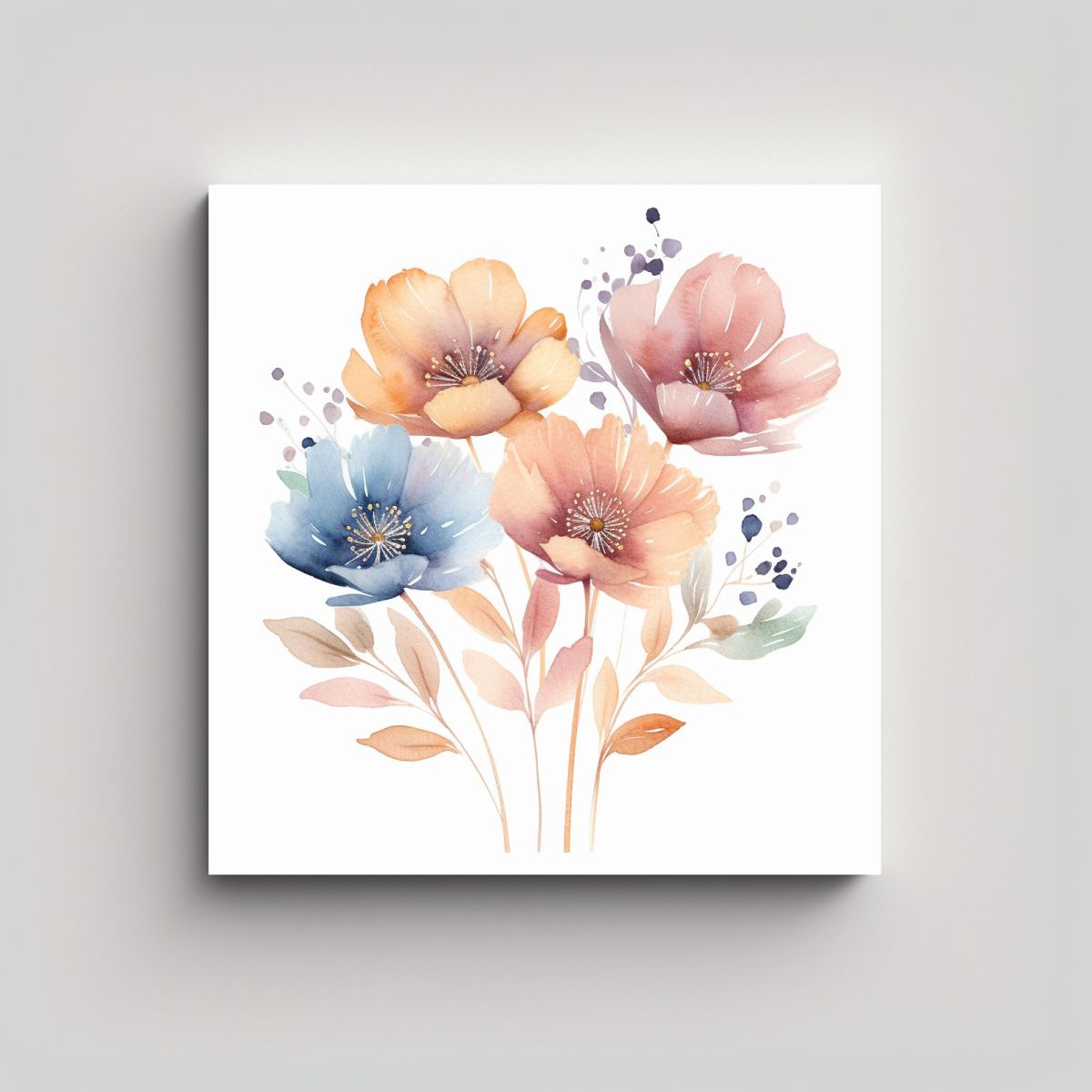 GENERICO - Cuadro Boho De Flores Acuarelas En Tela Con 80x80 Cm.