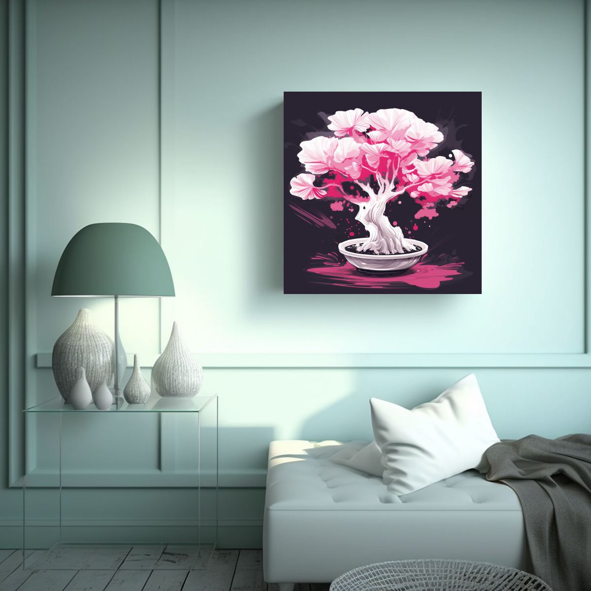 GENERICO - Tela En Bastidor Ginkgo Biloba Bonsái En Colores 70x70 Cm.