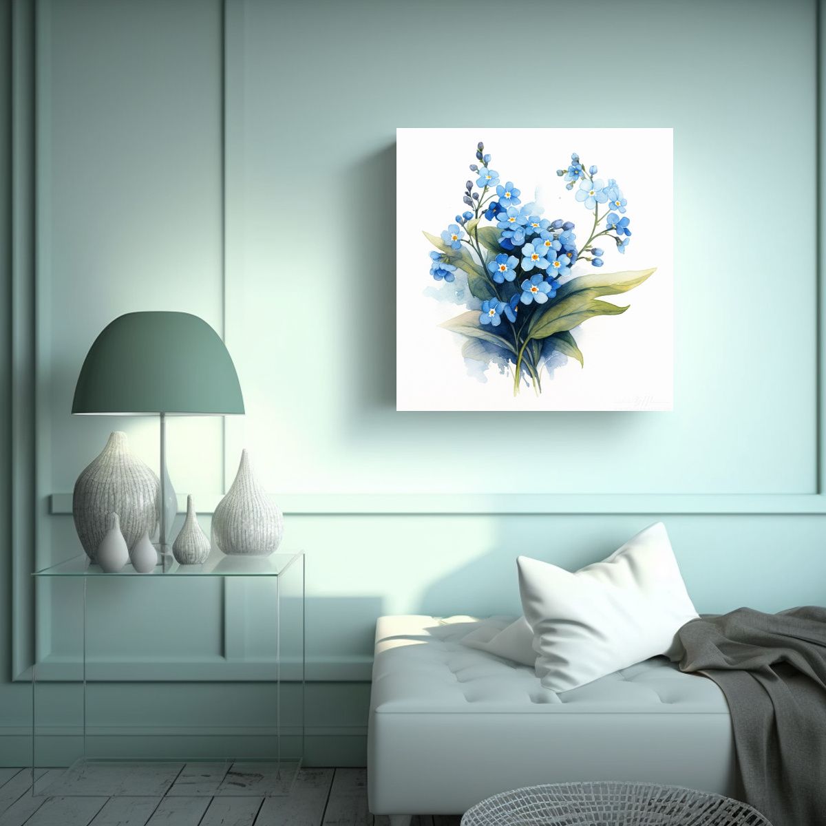 GENERICO - Acuarela De Flores Forget-Me-Nots En Composición 80x80 Cm