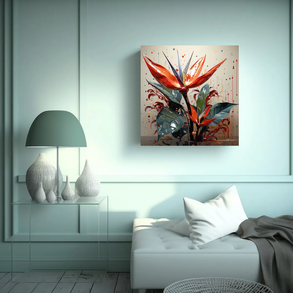 GENERICO - Pintura Decorativa De Hojas De Heliconia En 70x70 Cm