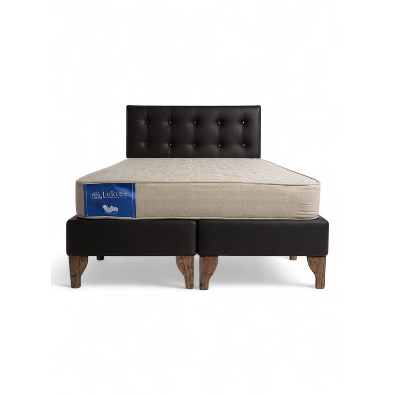 GENERICO - CAMA EUROPEA 2PLAZAS BOTONES NEGRO FELPA
