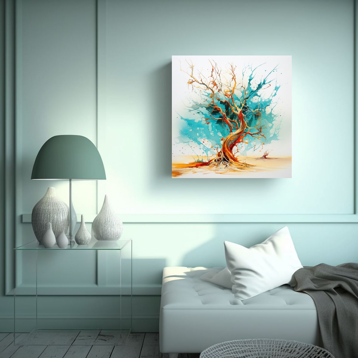 GENERICO - Pintura Abstracta Líneas Finas árbol Ocotillo 90x90 Cm