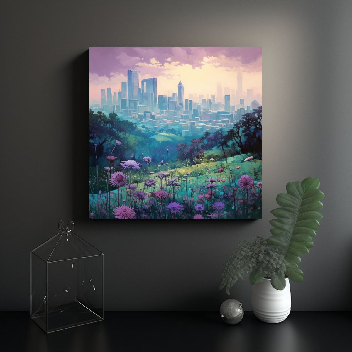 GENERICO - Cuadro Lienzo Abstracción Colinas Verdes Y 90x90 Cm