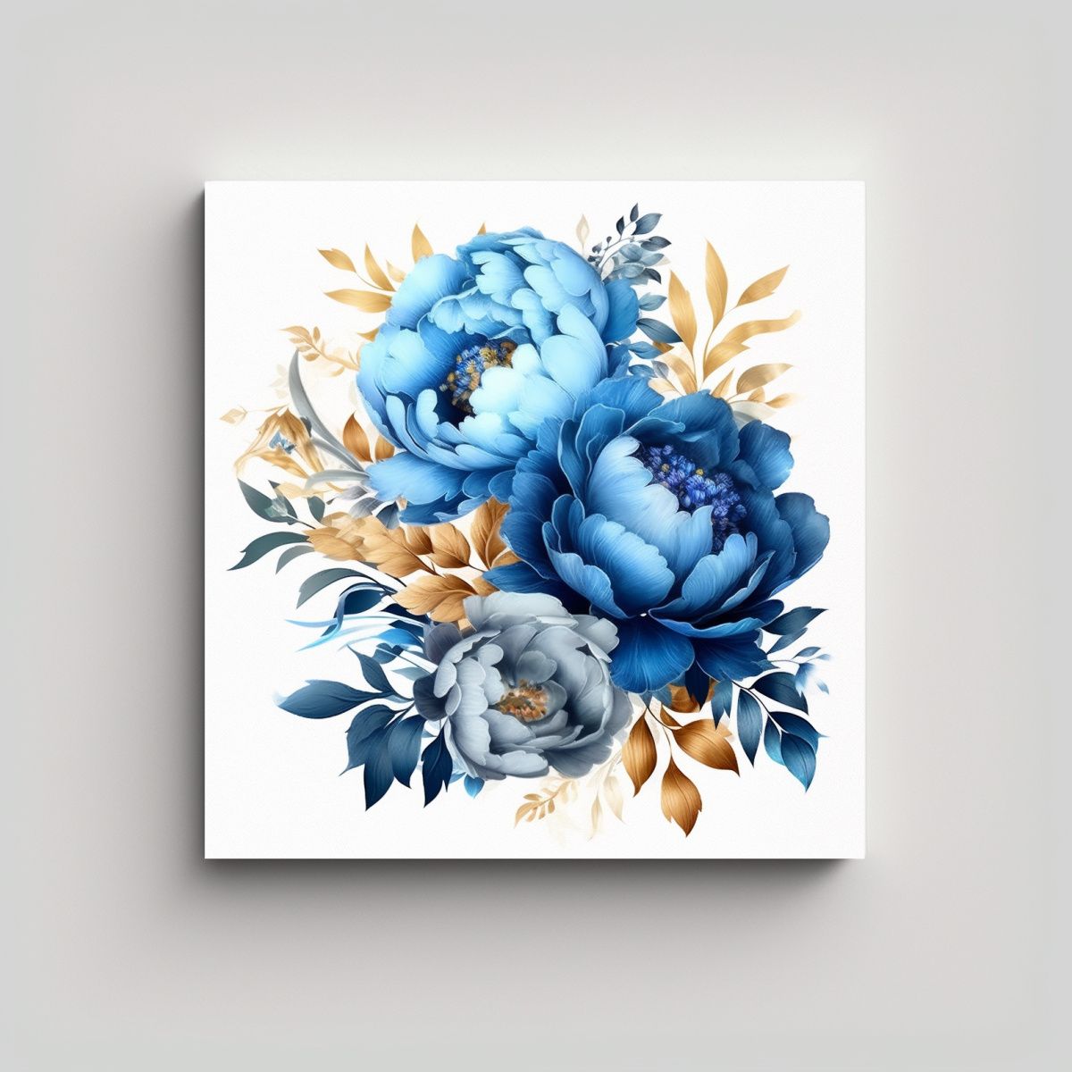 GENERICO - Bouquet De Peonías Azul Real En Lienzo De 80x80 Cm