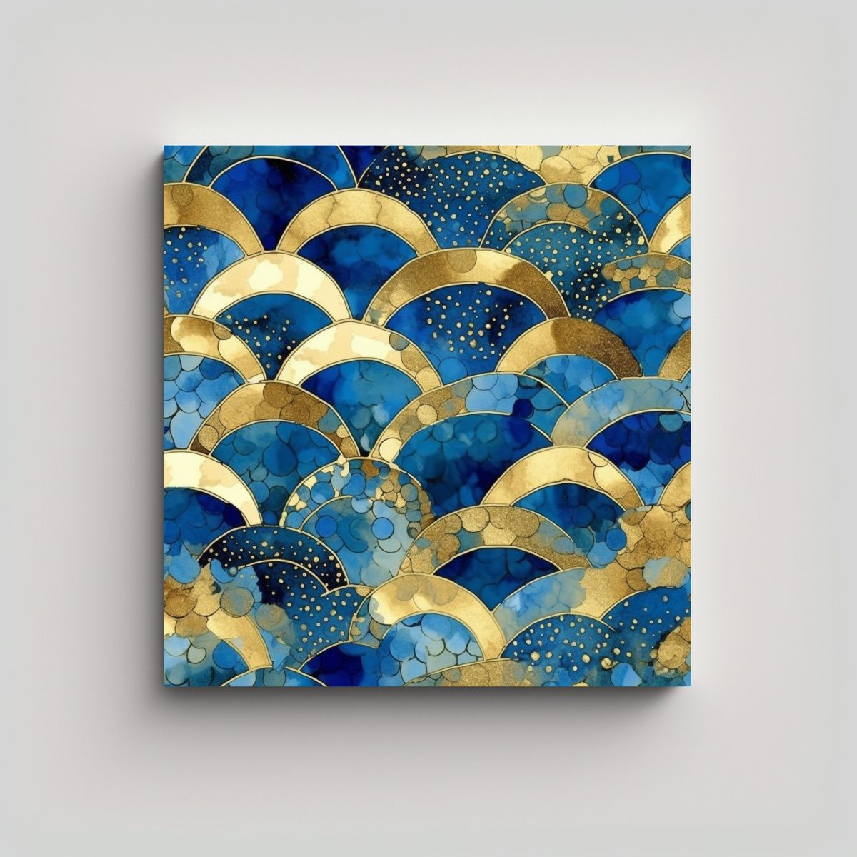 GENERICO - Patrón Azul Alcohol Tinta Ola Marítima Lienzo 90x90 Cm