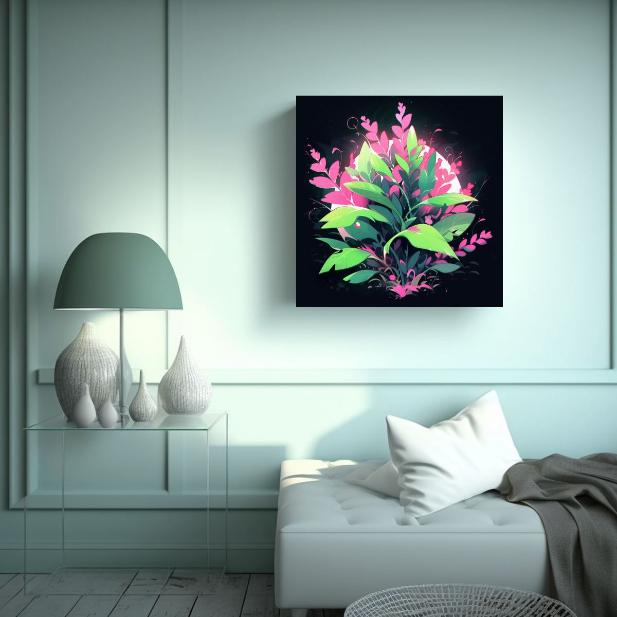 GENERICO - Cuadro Vanguardia Poder Verde Y Rosa Atmosfera 80x80 Cm