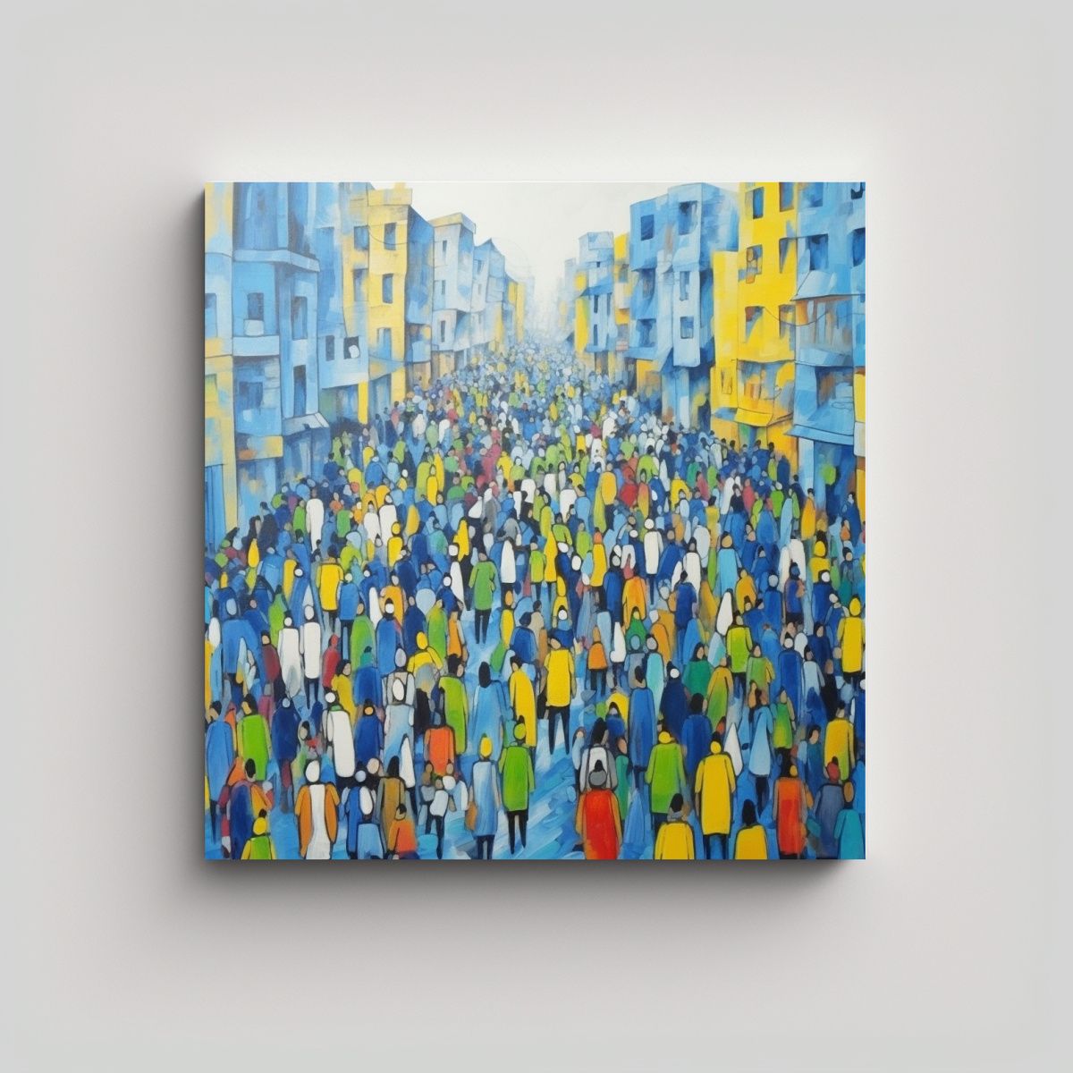 GENERICO - Pintura Lienzo Abstracta Ciudad Personas Colores 90x90 Cm