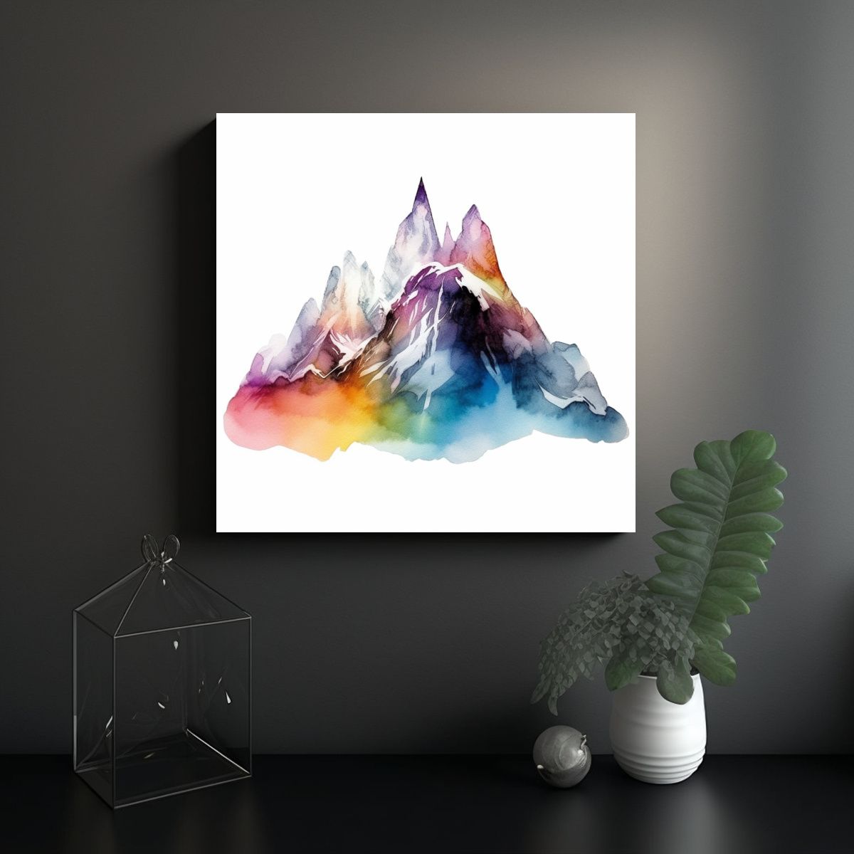 GENERICO - Cuadro Abstracto Montañas Arcoíris Bruma 90x90 Cm