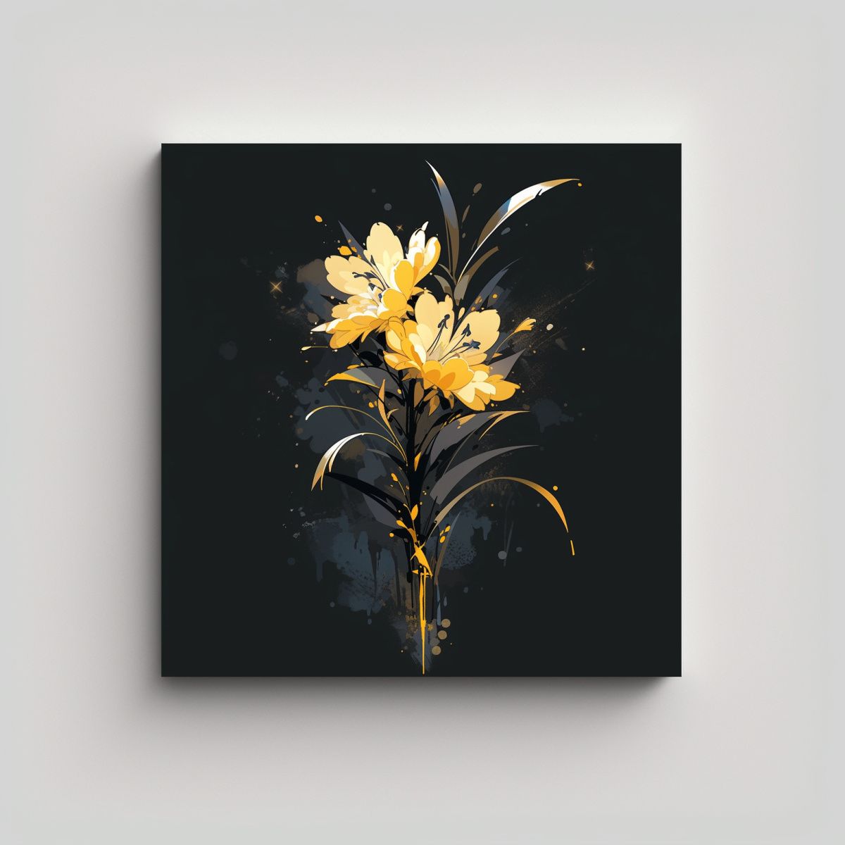 GENERICO - Cuadro Formación Amarillo Y Negro Con Atmósfera 90x90 Cm