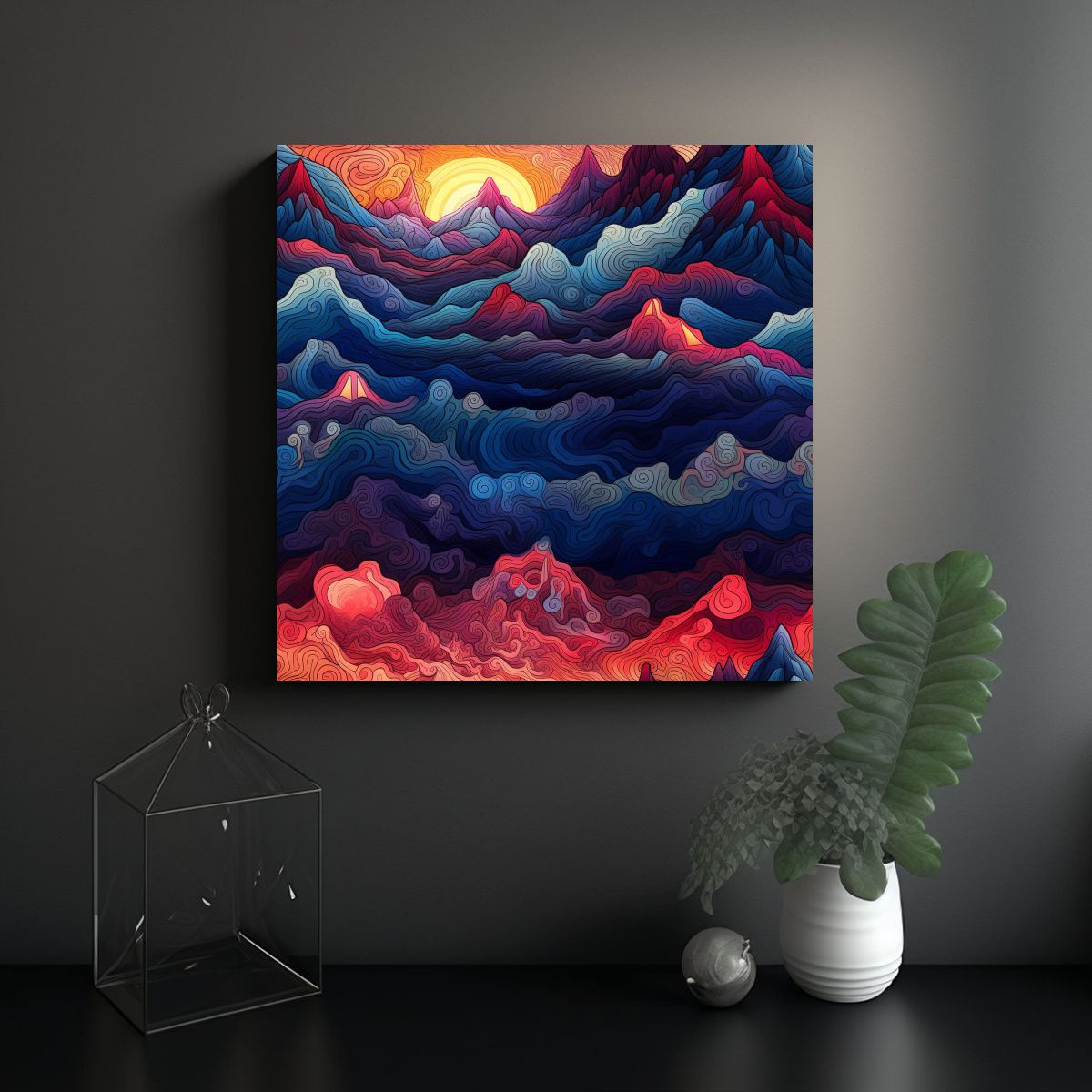 GENERICO - Pintura Surrealista De Montañas En Patrón 80x80 Cm