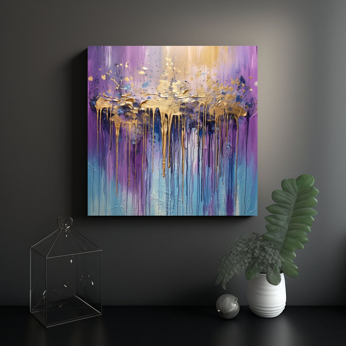 GENERICO - Cuadro Vanguardia En Púrpura Y Oro Estilo 80x80 Cm