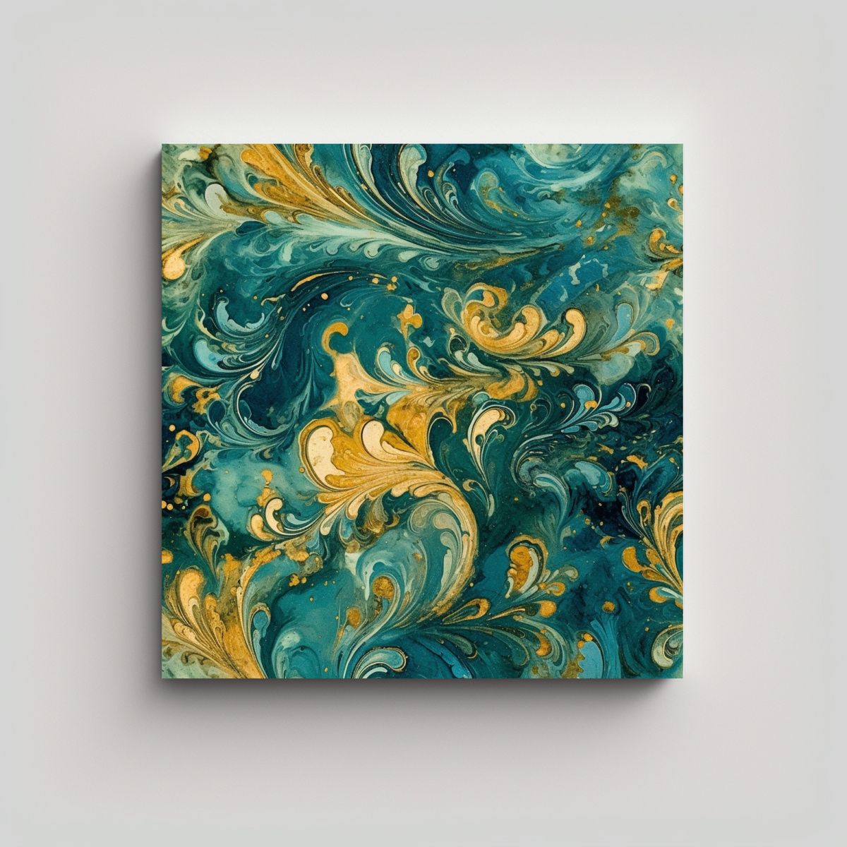 GENERICO - Cuadro Tela Urbano Azul Y Dorado Estilo Ricamente 80x80 Cm