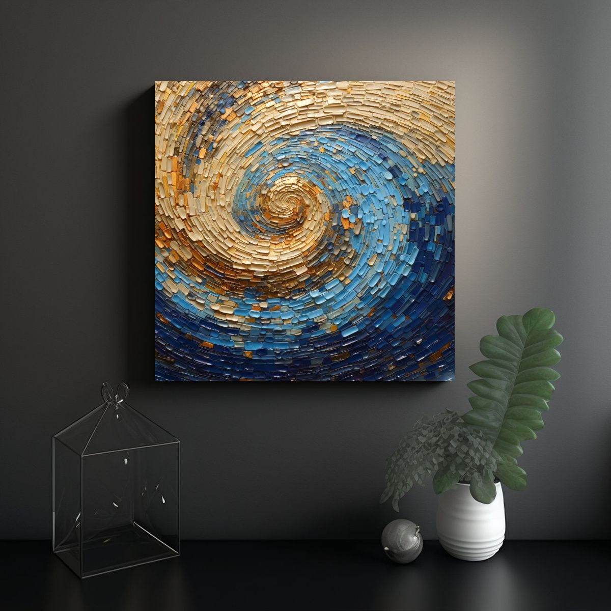 GENERICO - Pintura En Lienzo Estilo Puntillismo Luminoso De 90x90 Cm.