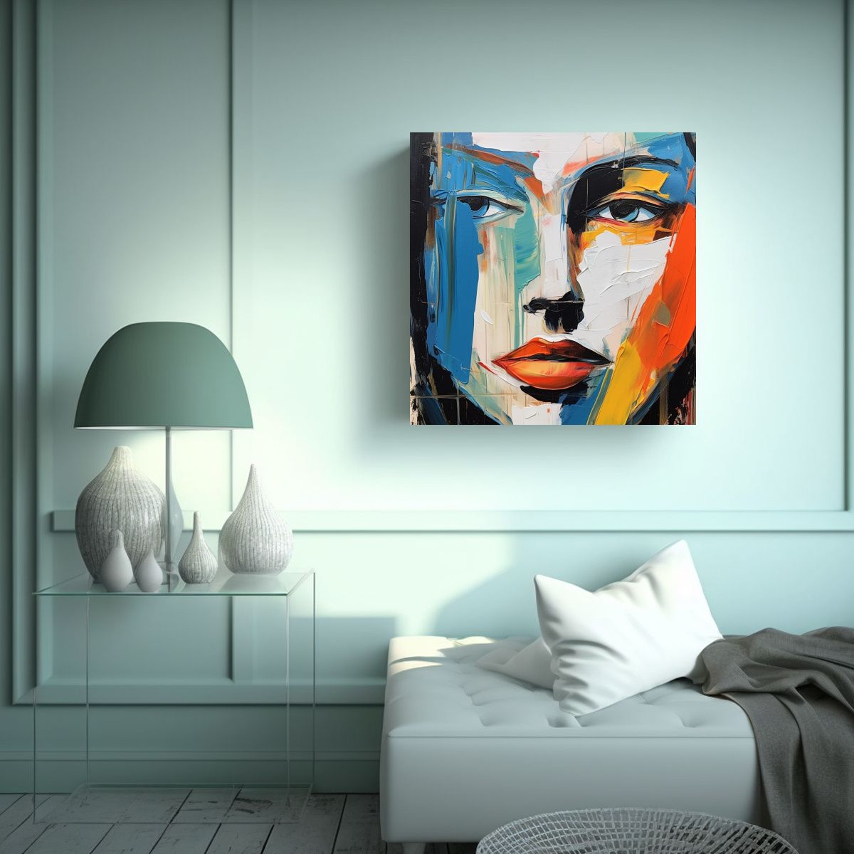 GENERICO - Pintura Abstracta Minimalista De Rostro Para 80x80 Cm.